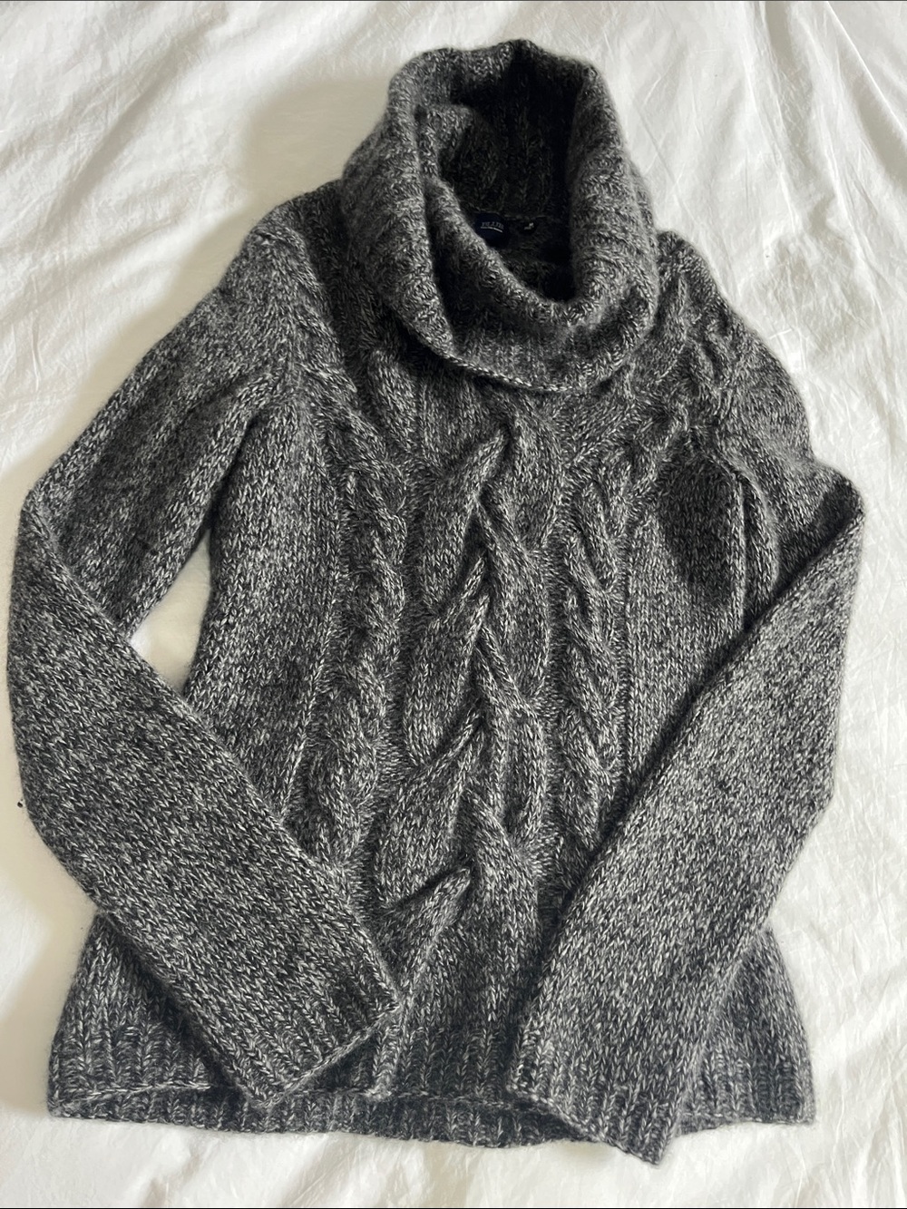 BLUE Saks Fifth Avenue Hand Knit Cashemre cable knit cowl neck grey sweater